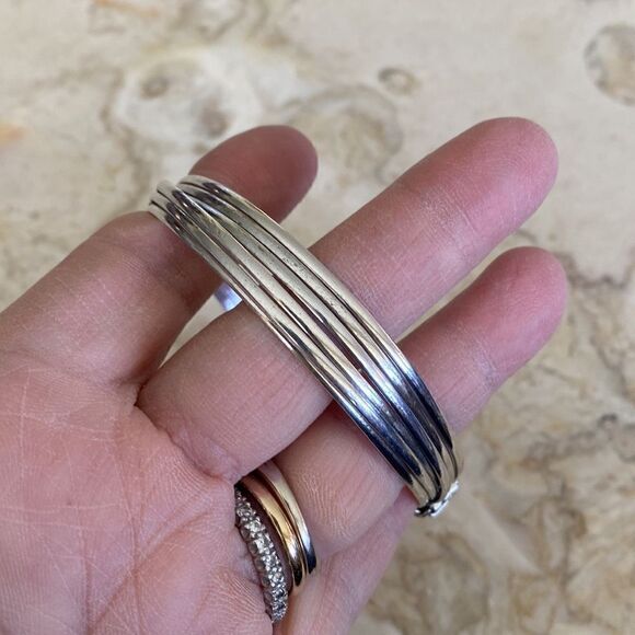 925 Sterling Silver Vintage 2 Knot 6 Strand Elephant Hair Style Bracelet - Picture 4 of 11